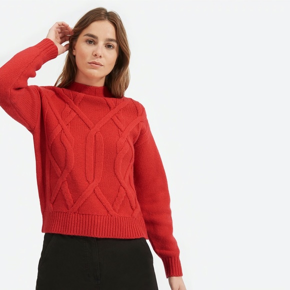 Everlane Sweaters - Everlane Cable Mockneck Sweater in Red (Small)